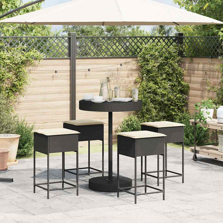Vidaxl 5-delige tuinbarset met kussens poly rattan zwart