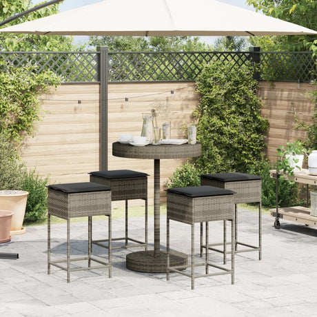 Vidaxl 5-delige tuinbarset met kussens poly rattan grijs