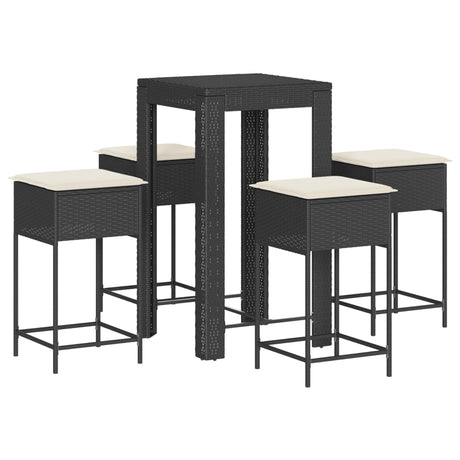 Vidaxl 5-delige tuinbarset met kussens poly rattan zwart