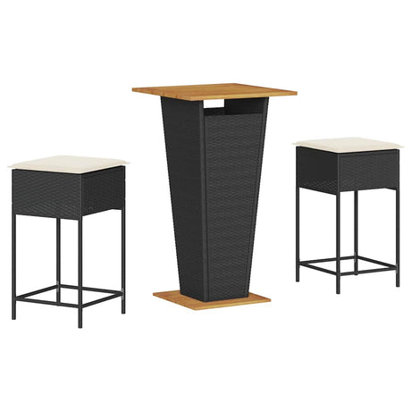 Vidaxl 3-delige tuinbarset met kussens poly rattan zwart
