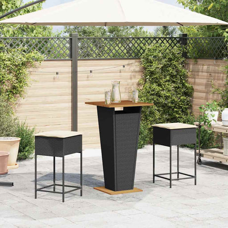 Vidaxl 3-delige tuinbarset met kussens poly rattan zwart