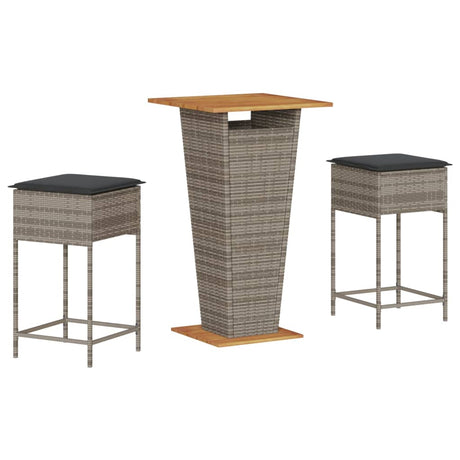 Vidaxl 3-delige tuinbarset met kussens poly rattan grijs