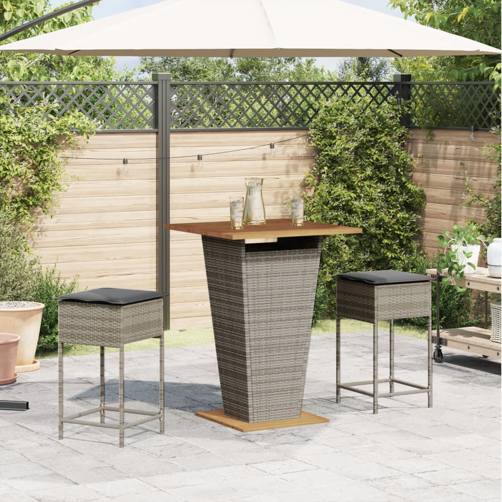 Vidaxl 3-delige tuinbarset met kussens poly rattan grijs