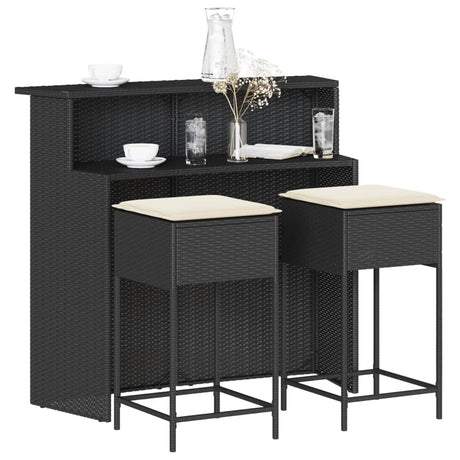 Vidaxl 3-delige tuinbarset met kussens poly rattan zwart