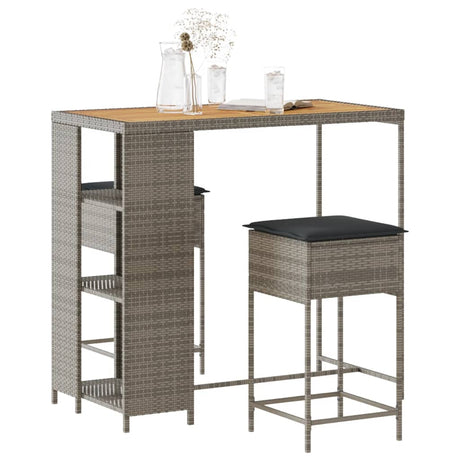 Vidaxl 3-delige tuinbarset met kussens poly rattan grijs