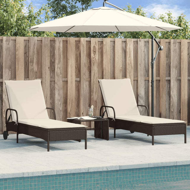 Vidaxl ligstoelen 2 st met kussens poly rattan bruin