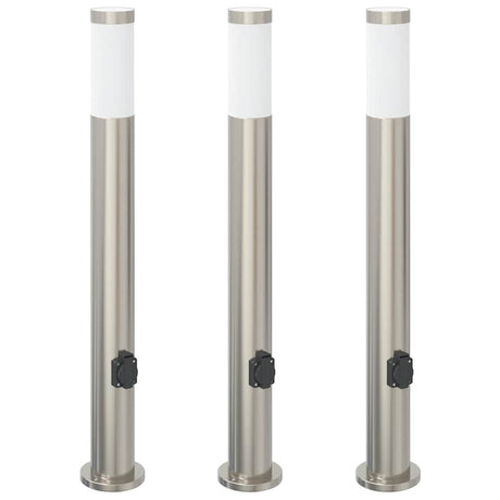 Vidaxl bolderverlichting met stopcontact 3 stuks 80 cm roestvrij staal ip44