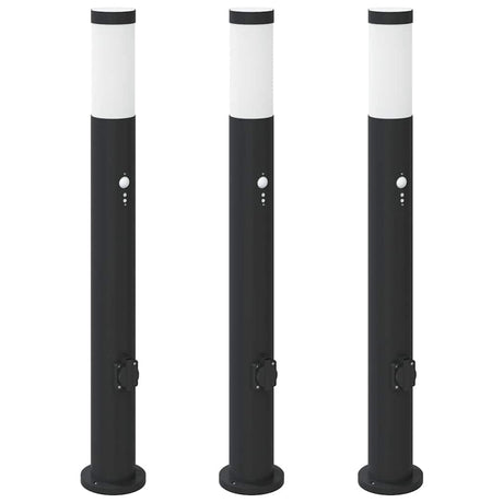 Vidaxl bolderverlichting met sensor en stopcontact 3 stuks 80 cm roestvrij staal ip44