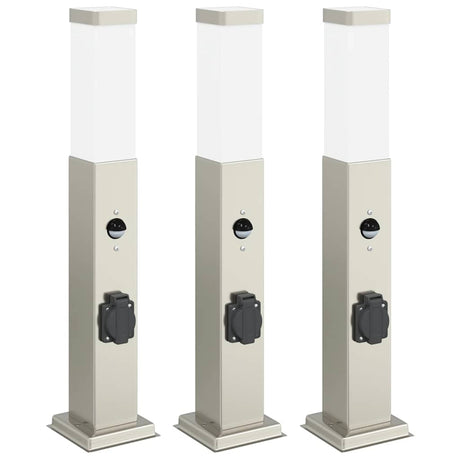 Vidaxl bolderverlichting met sensor en stopcontact 3 stuks 50 cm roestvrij staal ip44