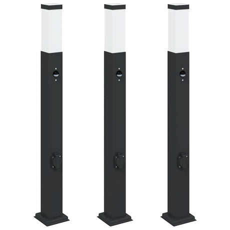 Vidaxl bolderverlichting met sensor en stopcontact 3 stuks 80 cm zwart ip44