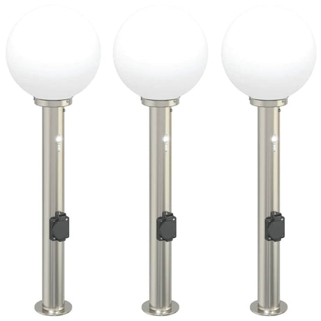 Vidaxl bolderverlichting met sensor en stopcontact 3 stuks 80 cm roestvrij staal ip44