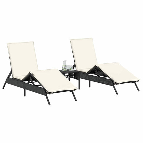 Vidaxl ligstoelen 2 st met kussens poly rattan zwart