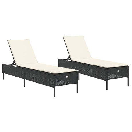 Vidaxl ligstoelen 2 st met kussens poly rattan zwart