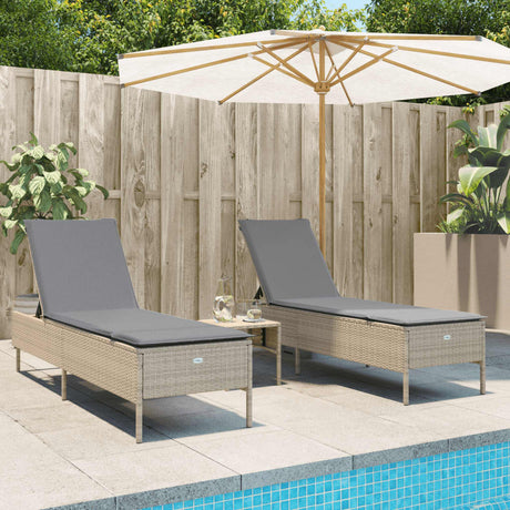 Vidaxl ligstoelen 2 st met kussens poly rattan beige