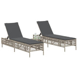 Vidaxl ligstoelen 2 st met kussen poly rattan lichtgrijs