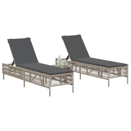 Vidaxl ligstoelen 2 st met kussen poly rattan lichtgrijs