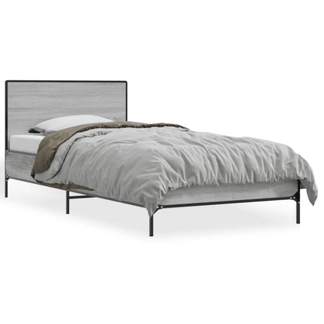 Vidaxl bedframe bewerkt hout en metaal grijs sonoma eiken 90x200 cm