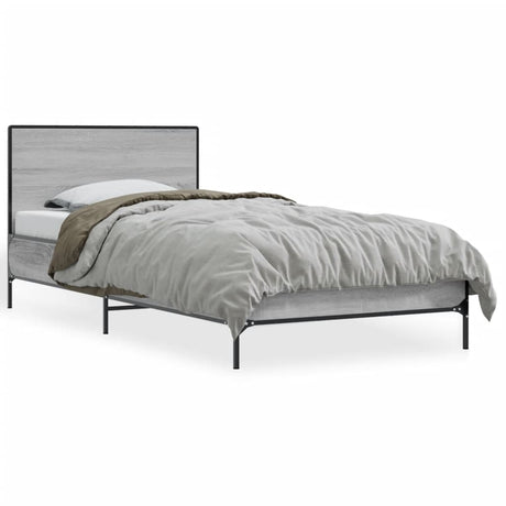 Vidaxl bedframe bewerkt hout en metaal grijs sonoma eiken 75x190 cm