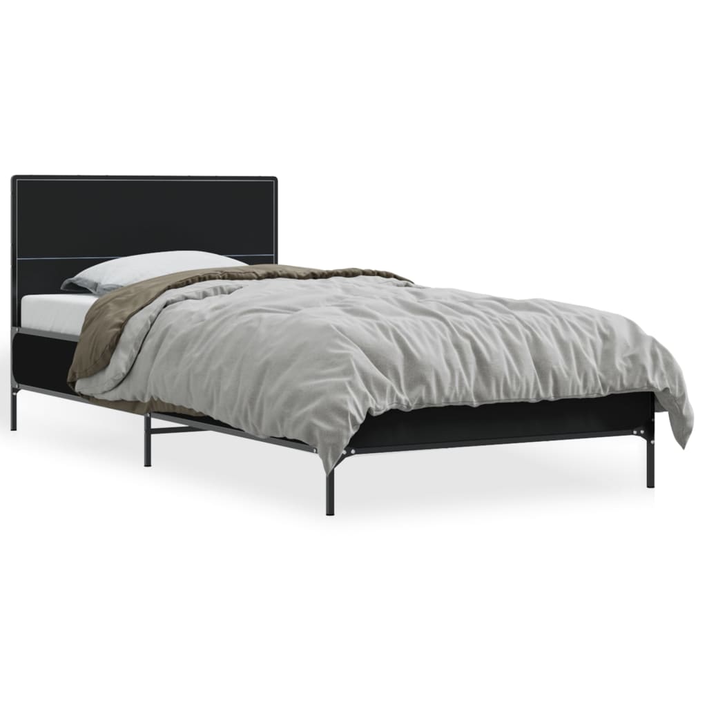 Vidaxl bedframe bewerkt hout en metaal zwart 90x190 cm