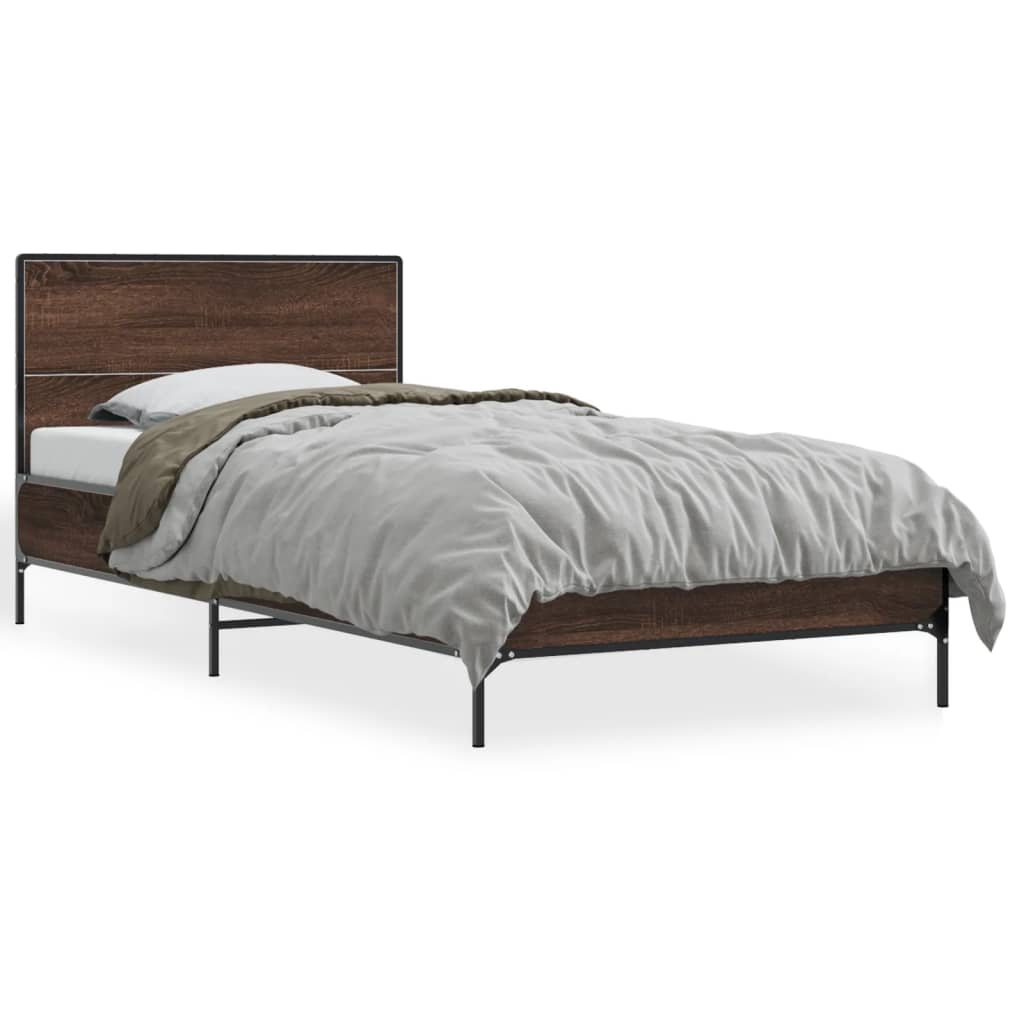 Vidaxl bedframe bewerkt hout en metaal bruin eikenkleurig 90x190 cm