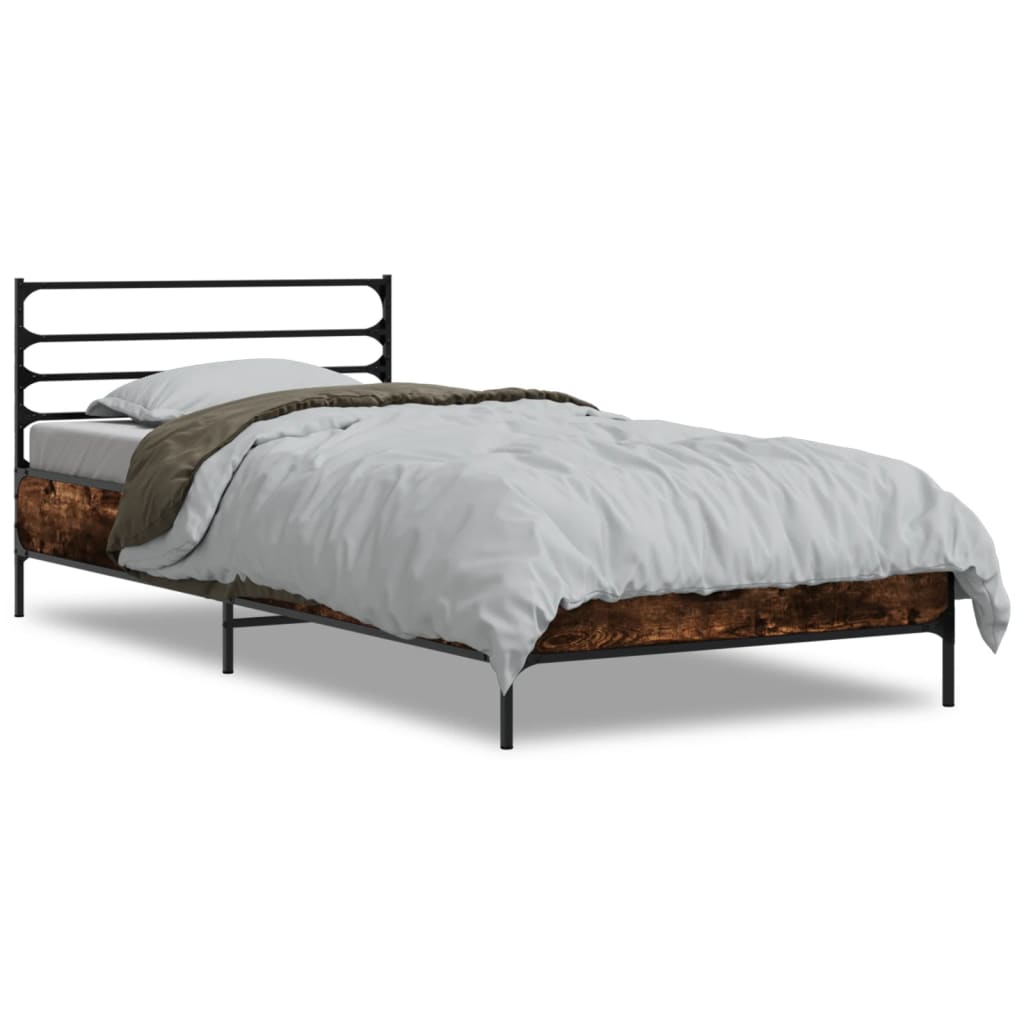 Vidaxl bedframe bewerkt hout en metaal gerookt eikenkleurig 90x200 cm