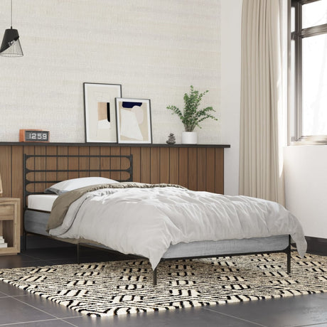 Vidaxl bedframe bewerkt hout en metaal grijs sonoma eiken 90x200 cm