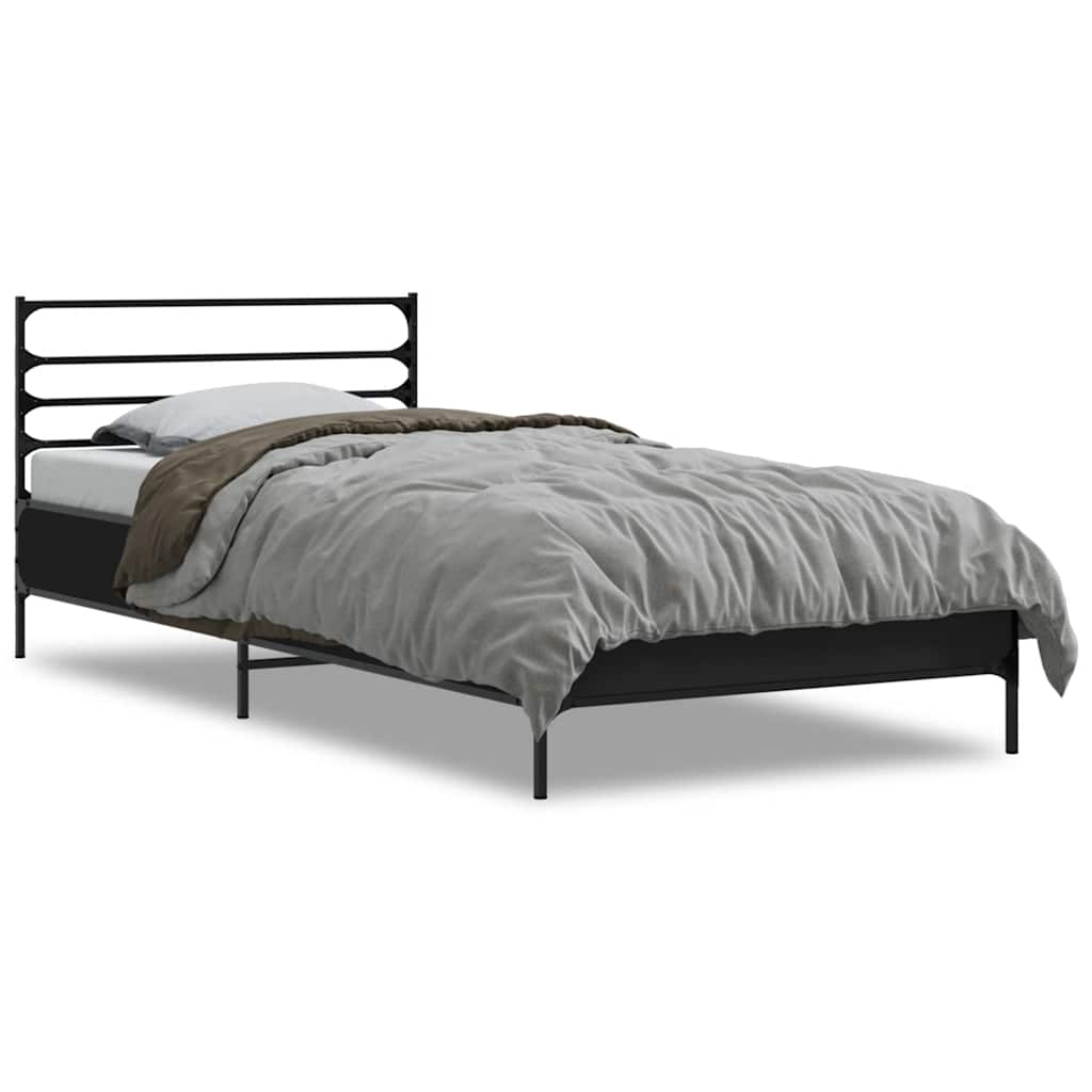 Vidaxl bedframe bewerkt hout en metaal zwart 100x200 cm