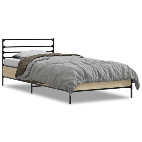 Vidaxl bedframe bewerkt hout en metaal sonoma eikenkleurig 100x200 cm