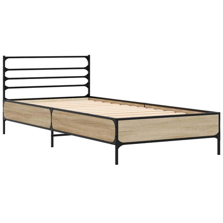 Vidaxl bedframe bewerkt hout en metaal sonoma eikenkleurig 100x200 cm