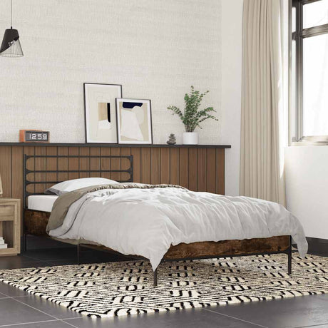 Vidaxl bedframe bewerkt hout en metaal gerookt eikenkleurig 100x200 cm