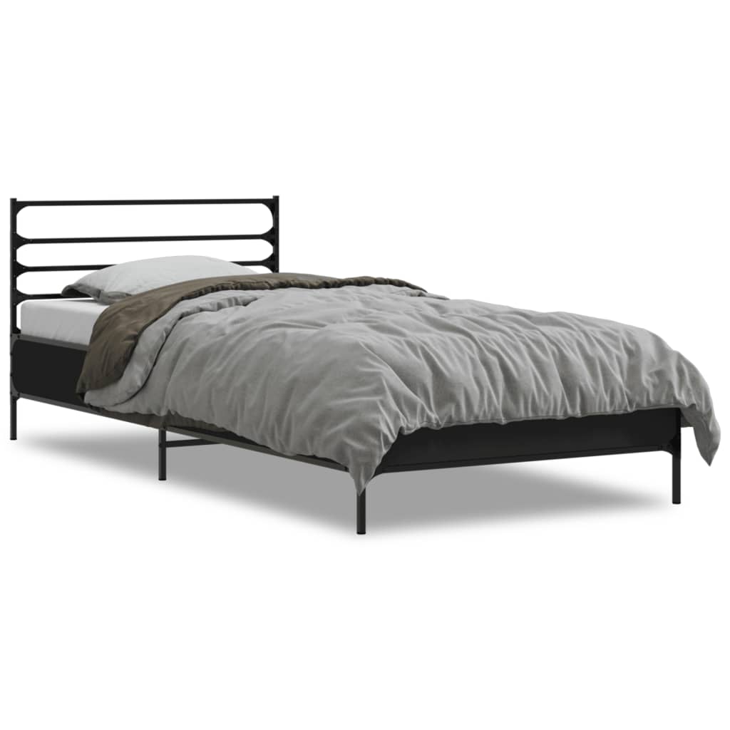 Vidaxl bedframe bewerkt hout en metaal zwart 75x190 cm