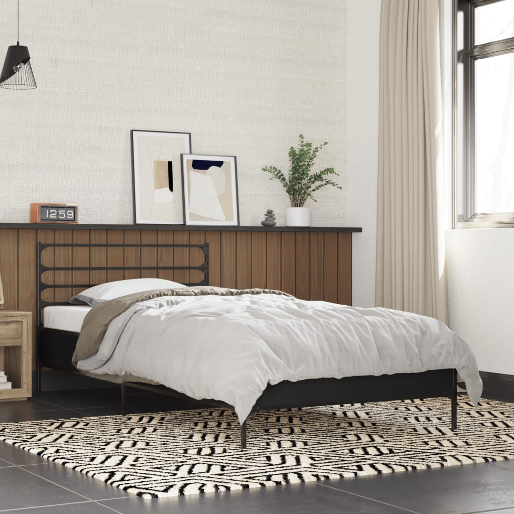 Vidaxl bedframe bewerkt hout en metaal zwart 75x190 cm