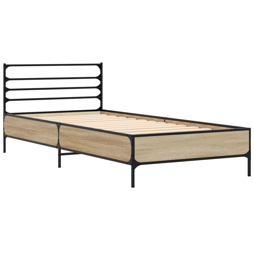 Vidaxl bedframe bewerkt hout en metaal sonoma eikenkleurig 75x190 cm