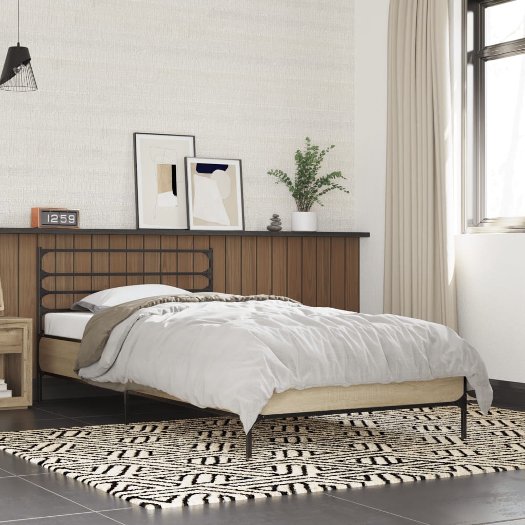 Vidaxl bedframe bewerkt hout en metaal sonoma eikenkleurig 75x190 cm