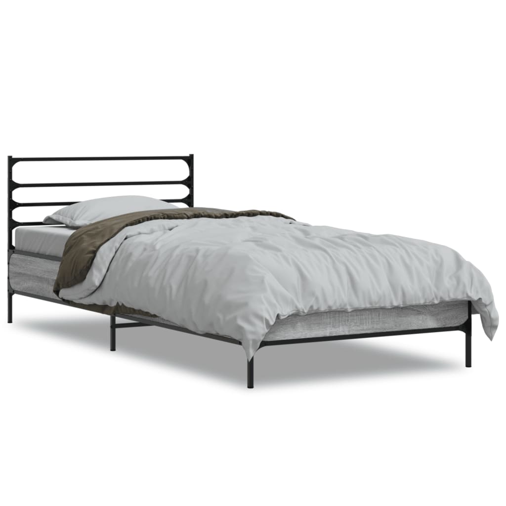 Vidaxl bedframe bewerkt hout en metaal grijs sonoma eiken 75x190 cm