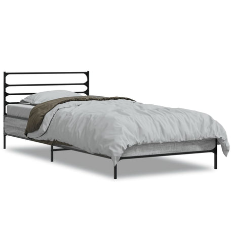 Vidaxl bedframe bewerkt hout en metaal grijs sonoma eiken 75x190 cm