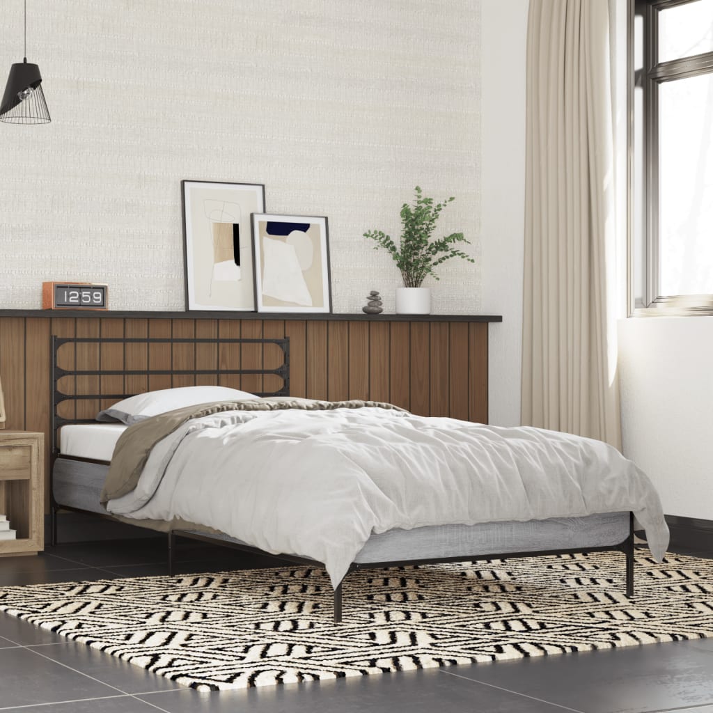 Vidaxl bedframe bewerkt hout en metaal grijs sonoma eiken 75x190 cm