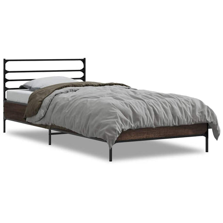 Vidaxl bedframe bewerkt hout en metaal bruin eikenkleurig 75x190 cm