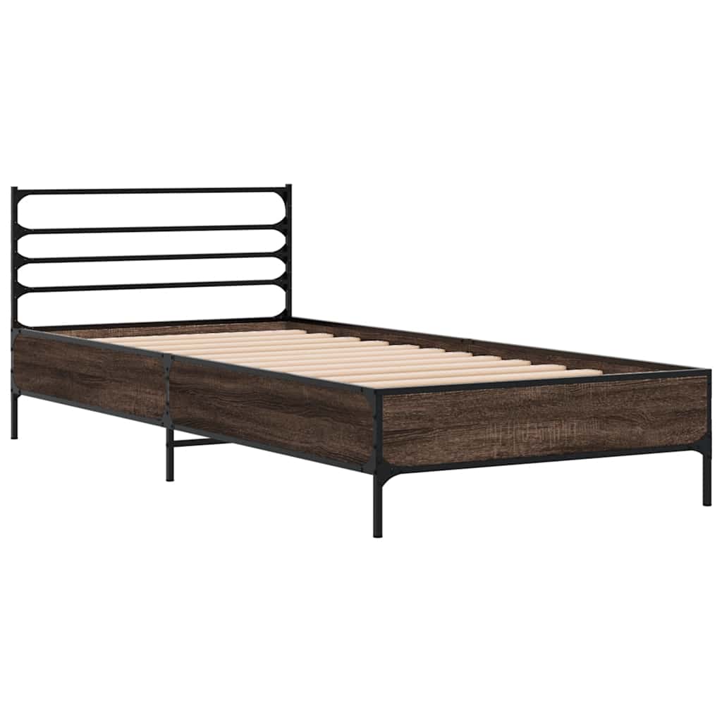 Vidaxl bedframe bewerkt hout en metaal bruin eikenkleurig 75x190 cm