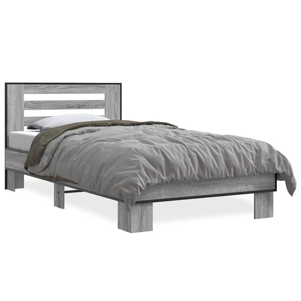 Vidaxl bedframe bewerkt hout en metaal grijs sonoma eiken 100x200 cm