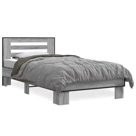 Vidaxl bedframe bewerkt hout en metaal grijs sonoma eiken 100x200 cm