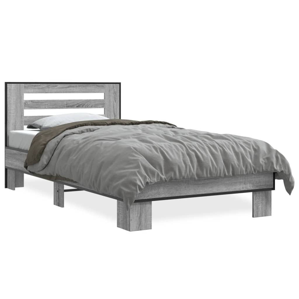 Vidaxl bedframe bewerkt hout en metaal grijs sonoma eiken 75x190 cm