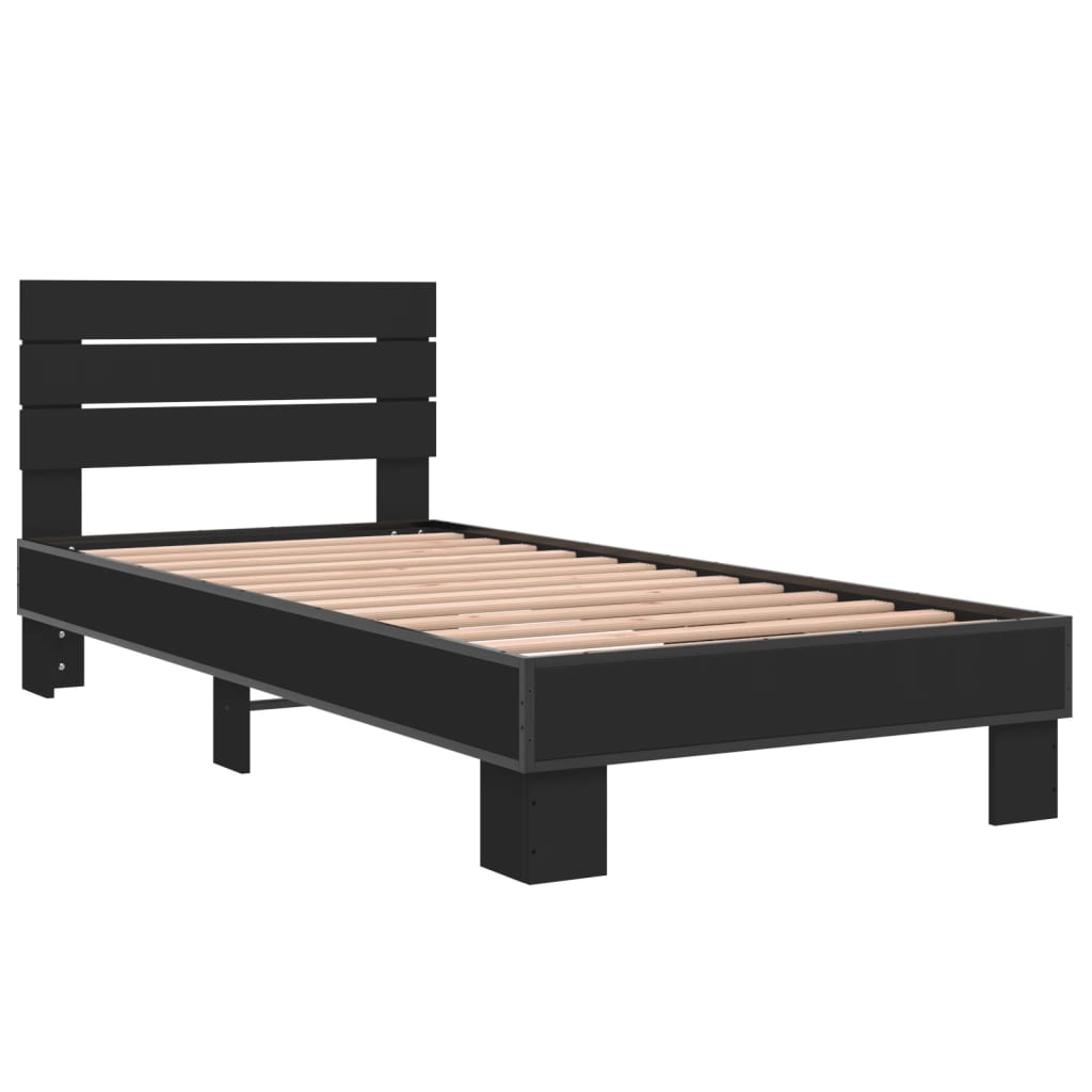 Vidaxl bedframe bewerkt hout en metaal zwart 90x200 cm