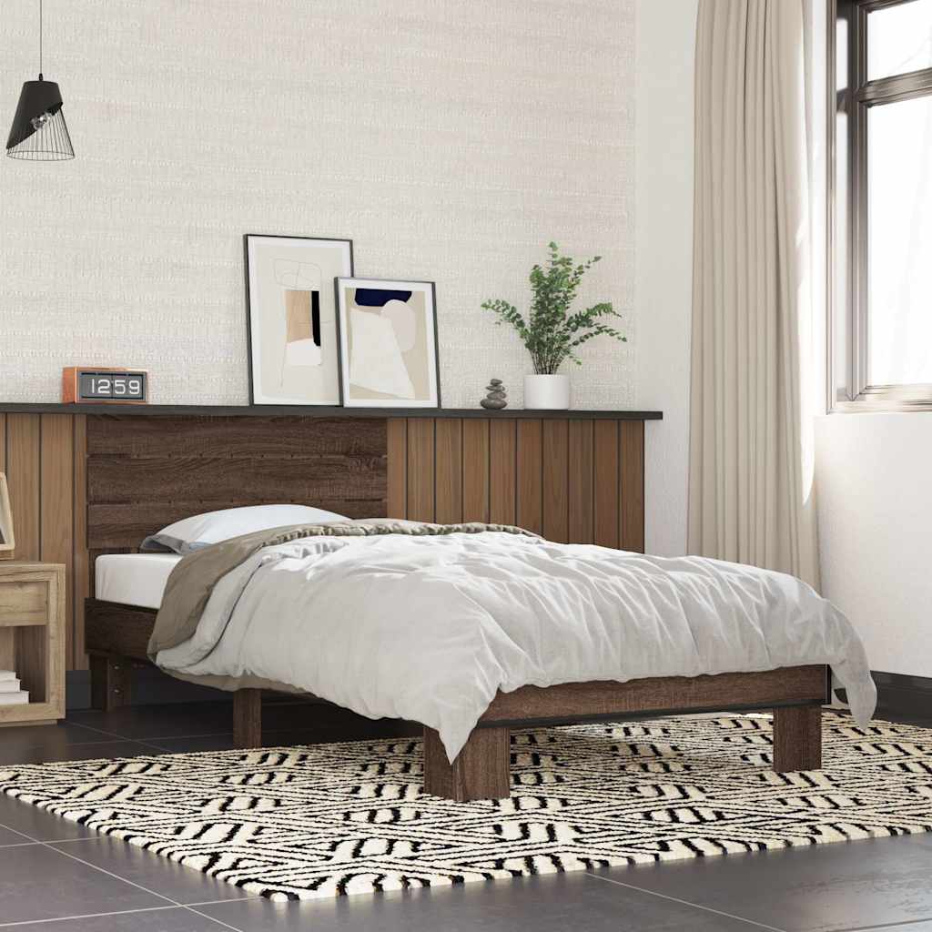 Vidaxl bedframe bewerkt hout en metaal bruin eikenkleurig 90x200 cm