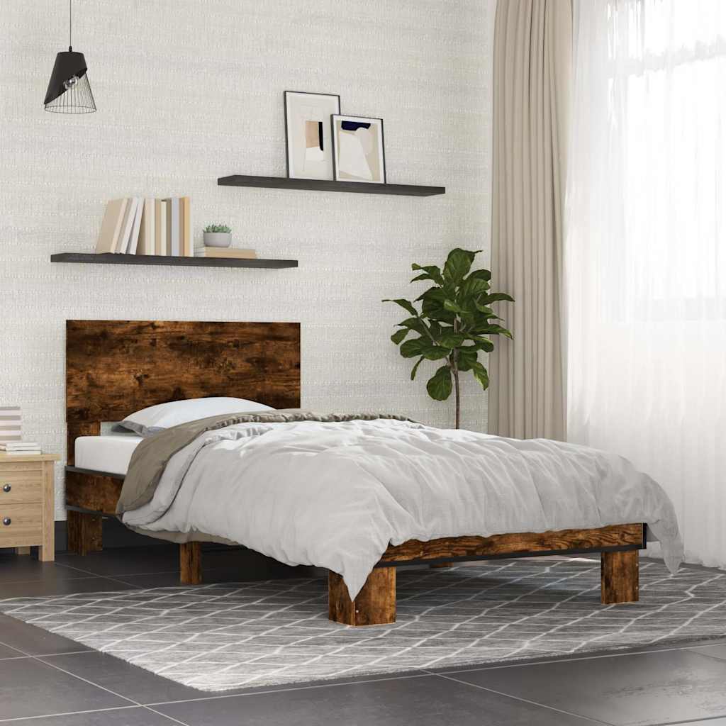 Vidaxl bedframe bewerkt hout en metaal gerookt eikenkleurig 90x200 cm