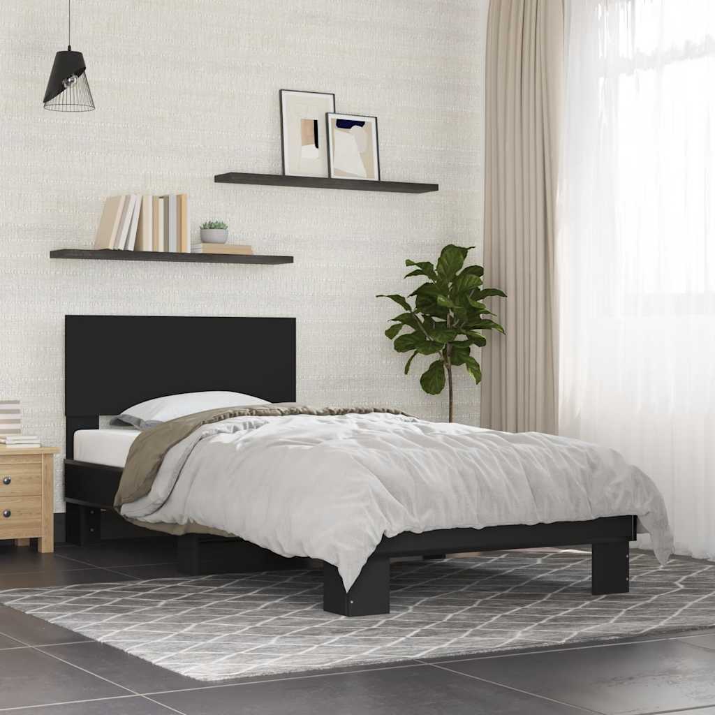Vidaxl bedframe bewerkt hout en metaal zwart 75x190 cm