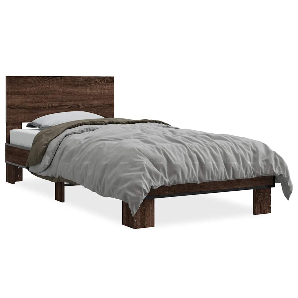 Vidaxl bedframe bewerkt hout en metaal bruin eikenkleurig 90x190 cm
