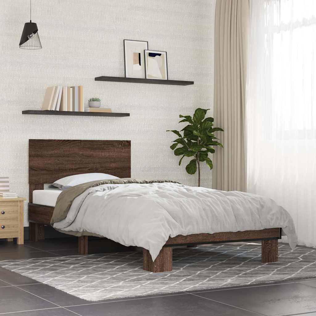 Vidaxl bedframe bewerkt hout en metaal bruin eikenkleurig 90x190 cm