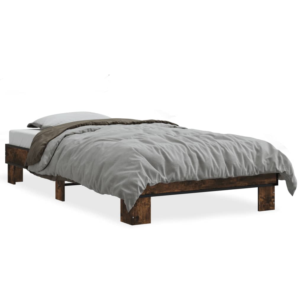 Vidaxl bedframe bewerkt hout en metaal gerookt eikenkleurig 100x200 cm