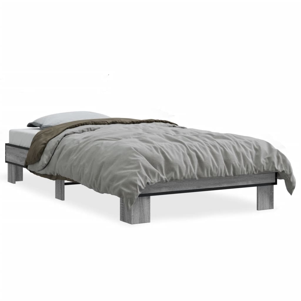 Vidaxl bedframe bewerkt hout en metaal grijs sonoma eiken 100x200 cm